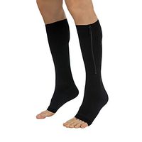 Zippered Compression Stocking for Men Zipper Compression Stockings Open Toe Toeless Knee High Support Stockings Sleeves Wide Calf Graduated Medical Fit for Pregnancy Flight Nurses Running (Black XXL)