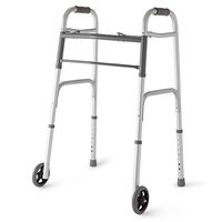 Medline MDS86410W54 Standard Aluminum 2-Button Folding Walker with 5" Wheels (Pack of 4)