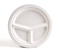 10" 3-Compartment Compostable Plate, Heavy Duty, Bright White, Made from Sugarcane - Renewable, Sustainable and Biodegradable
