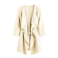 Ros1ock Women Solid Color Blazer Elegant Waterfall Collar Coats Casual Jacket Outerwear Beige