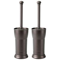 mDesign Compact Freestanding Plastic Toilet Bowl Brush and Holder for Bathroom Storage and Organization - Space Saving, Sturdy, Deep Cleaning, Covered Brush - 2 Pack - Bronze
