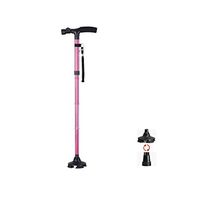 Crutches Elderly Four-Legged Sticks Non-Slip Black Retractable Cane Assisted Anti-Fall (Color : Pink, Size : 85cm)