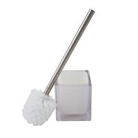 Bath Bliss Free Standing Infused Cube Design Toilet Brush & Holder Set, Weighted Base, Decorative, White