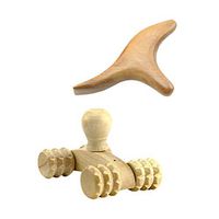SUPVOX 2Pcs Wooden Four Wheel Massager and Guasha Board Thai Traditional Reflexology Hand Foot Neck Leg Rolling Massage Tool