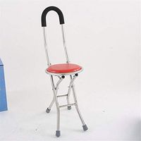 ZWH-Walking Cane Adjustable Folding Walking Cane Chair Stool with Adjustable Height Cane Seat -Anti-Skid Stainless Steel -with Small 4 Leg Base