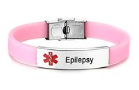 JF.JEWELRY Pre-Engraved Epilepsy Medical Alert ID Bracelet for Men Women Silicone Band Adjustable-Pink