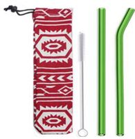 Green Glass Straw Set - 2 PK with Carrying case, 1 Bent 9” X 9 mm and 1 Straight 9 X mm, Eco-Friendly, Reusable, Plastic Free, with Cleaning Brush. Made in USA and Shipped from The USA