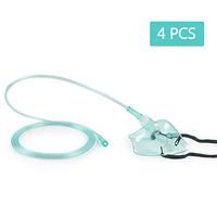 4 PCS Adult Oxygen Mask with 6.5' Tubing and Adjustable Elastic Strap Blue