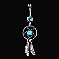 Sexy Crystal Gem Dream Catcher Wings Navel Dangle Belly Barbell Button Body Ring (Color - Blue)