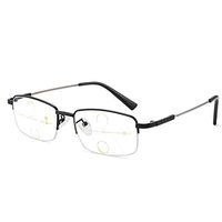 MWAH Multifocal Reading Glasses for Men Progressive Half Frame Titanium Alloy Blue Light Blocking Computer Reading Glasses No Line Multifocal Reading Glasses (Black 1.0 x)