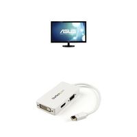 Asus VS247H-P 23.6-Inch Full-HD LED-Lit LCD Monitor + Mini Displayport to VGA/DVI/HDMI 3 in 1 Adapter (White)