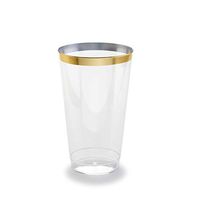 " OCCASIONS" 200 pcs 12 oz Wedding Party Disposable Plastic Tumbler Cups (12 oz, Clear with Gold Rim Tumbler)