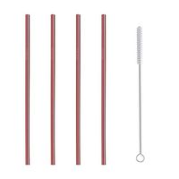 Meidexian888 4 Pcs Stainless Steel Metal Drinking Straw Reusable Straws + 1 Cleaner Brush Kit (Rose Gold)