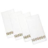 SimbaLux Decorative Linen-Like Disposable Paper Napkins White with Gold Floral Pattern for Wedding, Dinner Parties, Bathroom Guest Hand Towels, 12x17 Inches Unfolded 8.5x4 Inches Folded Pack of 100