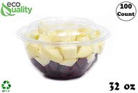 32oz Clear Disposable Salad Bowls with Lids (100 Pack) - Clear Plastic Disposable Salad Containers for Lunch To-Go, Salads, Fruits, Airtight, Leak Proof, Fresh, Meal Prep | Rose Bowl Container (32oz)