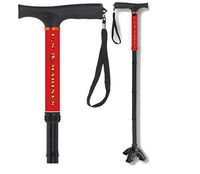 Folding Walking Cane Gel Soft Handle Footed Quad Cane Tip Adjustable US Marines Blood Red Veteran BFunkyMobility