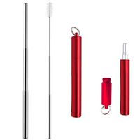 Morneve Telescopic Straw Collapsible Reusable Straws with Case Keychain Portable Folding Personal Straw Metal Stainless Steel Straw for Yeti Coffee Juice Stir Bar Drinking Straws Cleaner Red Jar