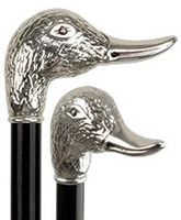 Sterling Silver Duck Head Walking Cane with Black Beechwood Shaft and Collar