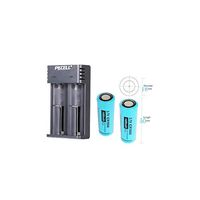 3.7V 18500 Li-Ion Rechargeable Batteries with Flat Top (2pc+Charger)