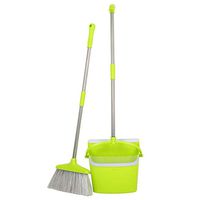 Broom and Dustpan Set- Stand Up Brush and Dust Pan Combo for Upright Cleaning - Remove Hair with Built-in Wisp Scraper - Kitchen, Outdoor, Floor & Garage Tiles Clean Supplies 2019 New (Green)