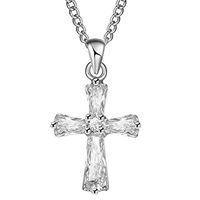YouCY Crystal Cross Pendant Necklace Cubic Zirconia Long Necklace Jewelry Christmas Gift For Women Girls,Silver
