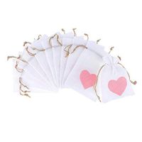 12pcs Burlap Gift Bags with Drawstring Jute Gift Bags for Jewelry Favors Bags, Wedding Favor, Party, DIY Craft - Pink Heart