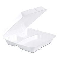 Foam Container, Hinged Lid, 3-Comp, 9 1/2 x 9 1/4 x 3, 200/Carton 95HT3R - 1 Each