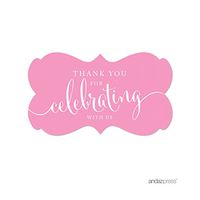 Andaz Press Fancy Frame Rectangular Label Stickers, Thank You for Celebrating with Us, Pink, 36-Pack