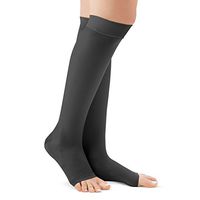 Knee High Compression Stockings, Moderate (15-20 mmHg), Open Toe - Made in USA, Black, Large - Made in The USA