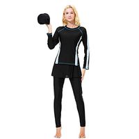 Gojendy Women Solid Color Bathing Suit for Muslin Stripes Decor with Cap Swimsuit (XXL, Black)