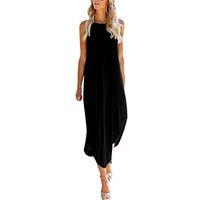 COOKI Women Dresses Casual Loose Sleeveless Oversized Split Maxi Dress Summer Beach Long Dress Plus Size Dress Black