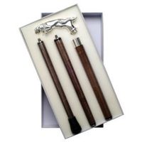 Walking Cane - Cheetah. Walking Cane with Cheetah Silver Plated Handle and gift boxed. 3 piece solid wood shaft unscrews for storage.