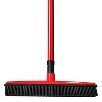 ECYC Long Handle Push Broom Rubber Bristles Squeegee Edge Handbroom Pet Carpet Cleaner, Red