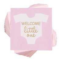 Baby Shower Napkins Girl - 100 Pack Welcome Little One Cocktail Napkins, 3-Ply Folded 5 x 5 Inches, for Gender Reveal Party Supplies Decorations