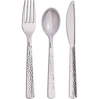 Club Pack Hammered Look Metallic Silver Plastic Assorted Cutlery, Box of 288 Pieces (96 Place Settings)