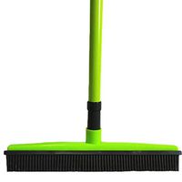 Push Broom Long Handle Rubber Bristles Sweeper Squeegee Edge 59 inches Non Scratch Bristle Broom for Pet Cat Dog Hair Carpet Hardwood Tile Windows Clean Water Resistant (Multi Segment Handle) (Green)