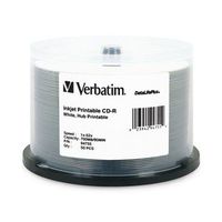 VER94755 - Verbatim CD-R 700MB 52X DataLifePlus White Inkjet Printable, Hub Printable - 50pk Spindle