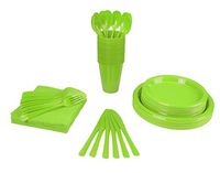 350 PCS Disposable Tableware Combo Pack INCLUDES: 50 9" Lime Plastic dinner plates | 50 7" plastic appetizer plates |50 plastic cups | 50 paper napkins | 50 plastic cutlery spoons forks & knives