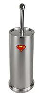 The Furniture Cove Stainless Steel Finish Toilet Brush with Holder Featuring Your Favorite Novelty Superhero Theme Logo Vinyl Decal (Superman Logo)