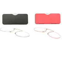 2 Pack - Pince Nez Stainless Steel Lightweight Reading Glasses and Glasses Case (2 Pack Includes:1) Black 2) Red, 2.0)
