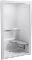 KOHLER K-12112-C-0 Freewill 52" x 38-1/2" x 84" Barrier-Free Shower Stall with Brushed Stainless Steel Grab Bars and Seat On Right Side, White