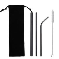 Trenton Reusable Straws, 2 Straight + 1 Curved Stainless Steel Drinking Straws with Cleaning Brushes and Carry Bag 4#