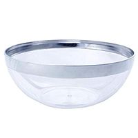 BalsaCircle 12 pcs 32 oz Clear with Silver Rimmed Plastic Bowls - Disposable Wedding Party Catering Tableware