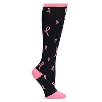 Nurse Mates Women's 12-14 Mmhg Wide Calf Compression Trouser Sock Black W/Pink Ribbons