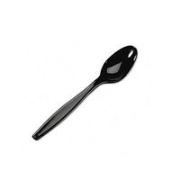 SafePro TSHB, 6" Black Heavyweight Plastic Tea Spoons, Plastic Disposable Catering Take Out Soup Teaspoons (50)