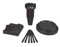 350 PCS Disposable Tableware Combo Pack INCLUDES: 50 9" Black Plastic dinner plates | 50 7" plastic appetizer plates |50 plastic cups | 50 paper napkins | 50 plastic cutlery spoons forks & knives
