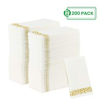 Party Bargains Disposable Linen-feel Paper Guest Towels | Durable & Decorative Cloth-like Soft Bathroom Hand Napkins | Excellent for Dinner, Wedding, Cocktail Party & More | White & Gold (200 Pack)