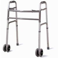 walker with wheels - This medical Bariatric walker has a dual button to fold. Weight capacity 450 pounds. This functional lightweight aluminum walker has Limited lifetime warranty on frame.