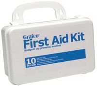 Stocked First Aid Kit - 10 person: Plastic case w/gasket7-11/16" x 4-9/16" x 2-3/8"