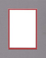 Pack of (5) 11x14 Double Acid Free White Core Picture Mats Cut for 8x10 Pictures in Ocean Grey and Real Red